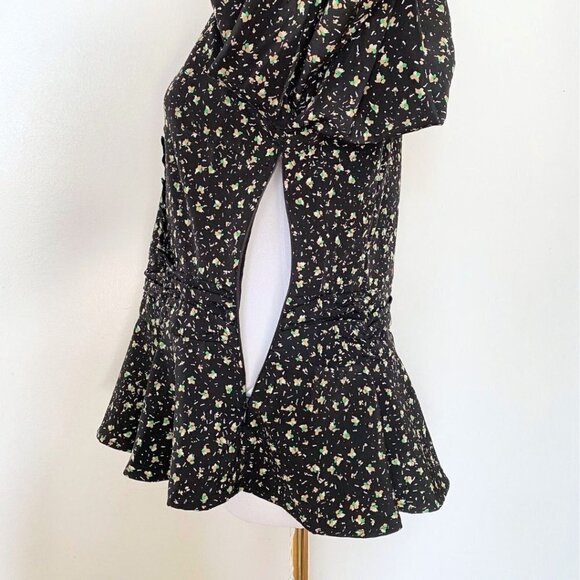 NWT SOFIE SCHNOOR BLACK FLORAL PUFF SLEEVE PEPLUM BLOUSE - S - Picture 6 of 12